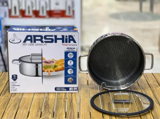 ماهیتابه دو دسته استیل عرشیا مدل SS050-3342 سایز ۳۰ سانتی کف لیزری